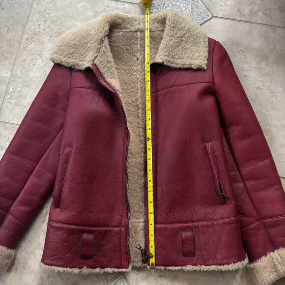 Santacroce Faded Red Italian Leather Shearling-Lined Jacket - Picture 8 of 11